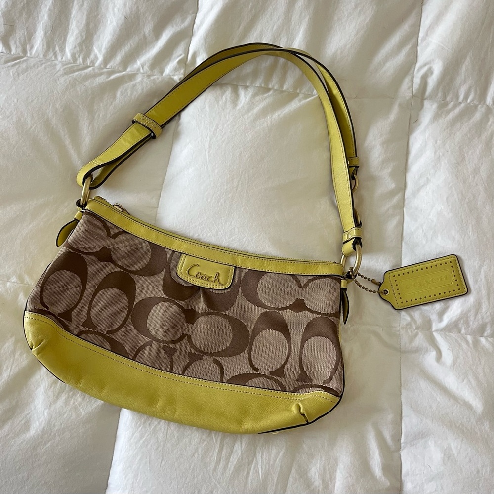 Lime Green and Tan Coach Shoulder Purse